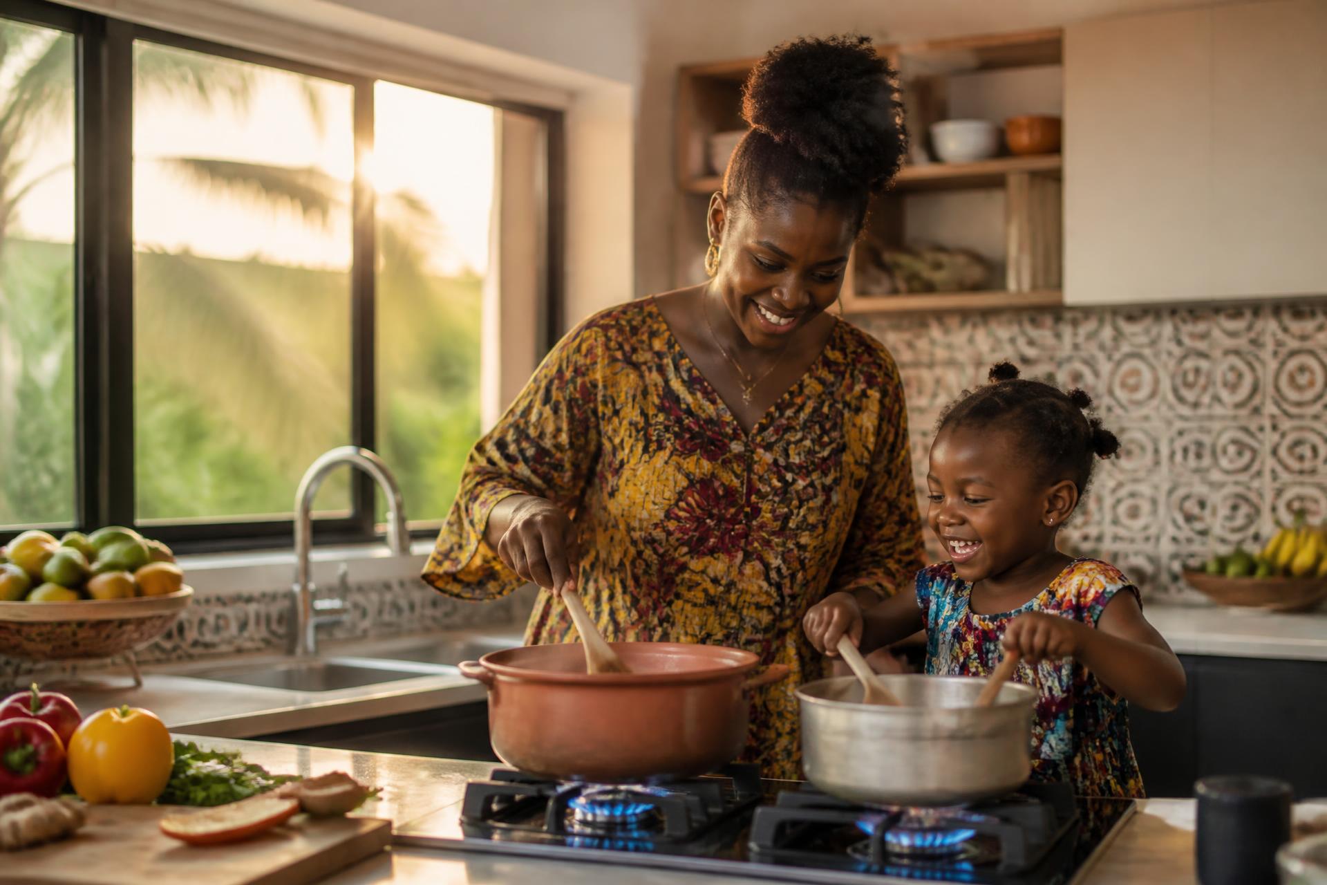 Famille togolaise utilisant le gaz PeterGaz au quotidien